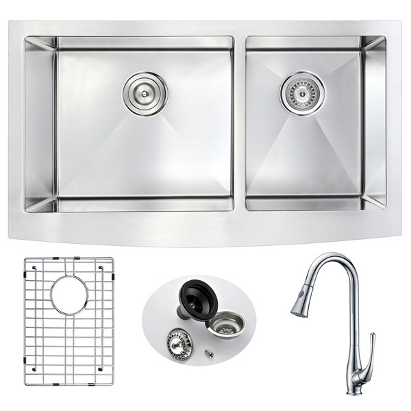 Anzzi Elysian Farmhouse 33" Kitchen Sink with Polished Chrome Singer Faucet KAZ3320-041